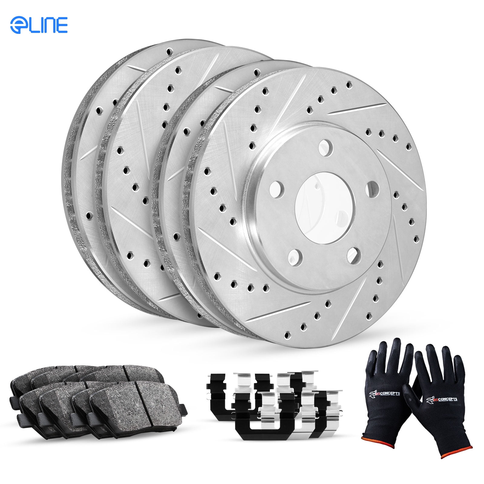 R1 Concepts Front Rear Brakes and Rotors Kit |Front Rear Brake Pads| Brake  Rotors and Pads| Ceramic Brake Pads and Rotors |Hardware Kit|fits 2003-2006 Jeep  TJ, 2003-2006 Jeep Wrangler 