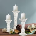 thumbnail image 2 of Hand Crafted Decorative Wooden Pillar Candle Holder Stand Siren Shape,Rounded Turned Colums,Country Style Ideal for Gift,Wedding,Christmas,Party,Home,Spa,10,8,6 Inch Set of 3,Antique White, 2 of 9