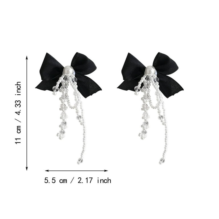 XIAQUJ Vintage Pearl Earrings Black Ribbon Bow Dangle Earrings Square  Rhinestone Pearl Jewelry Bow Tie Sparkly Party Sweet Wedding Bride Earrings