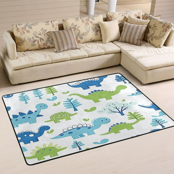 Non-Slip Area Rug 36"x24" Indoor Washable Floor Mats Carpet Printed for Living Room, Bedroom, Home Decor Adorable Ccartoon Dinosaur