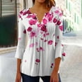 thumbnail image 2 of Ruimatai Women's Pleated Belted Tunic Top 3/4 Sleeve Printed Casual Button Down Shirt Flowy Blouse with Pockets, 2 of 5