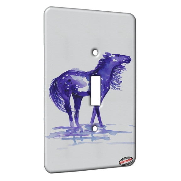 KuzmarK™ Single Gang Toggle Switch Wall Plate - Abstract Snowflake Appaloose in Purple Horse Art by Denise Every