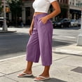 thumbnail image 5 of Horkkom Capri Pants for Women Cotton Elastic Waist Drawstring Pants Summer Casual Loose Pants with Pockets M, 5 of 8