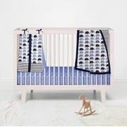 Bacati - Elephants Blue/Grey Boys Mini Portable Crib Bedding Set