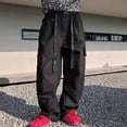 thumbnail image 2 of ZXLBBD Girls' High Waisted Solid Color Loose Fit Pockets Cargo Pants for Kids Trousers Streetwear Durable Casual Outdoor,Black,Size 9 Y-10 Y, 2 of 7