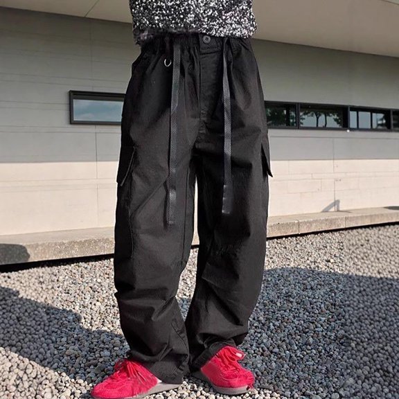 Bysome Girls Pants Solid Color Elastic Waist With Drawstring and Pockets Cargo Trousers Soft Girls Pants Size 5-6 Years Black