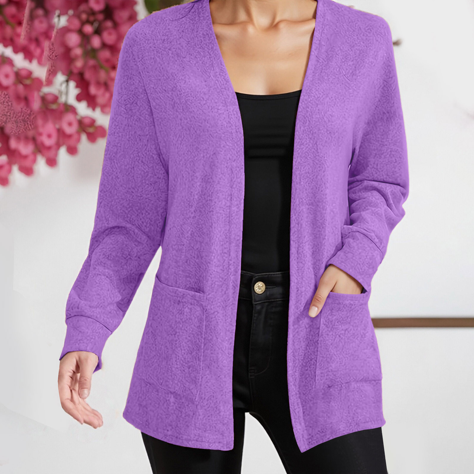 Cardigan Léger Femme à Manches Longues - Coupe Ample, Avec Poches - Tendance Automne 2025, Tissu Doux Et Confortable