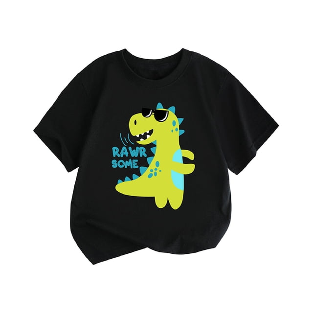PEASKJP T-Shirts Graphiques pour Garçons Manches Courtes Col Rond T-Shirt avec Imprimé Poitrine Coton Doux, Noir 150