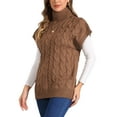 thumbnail image 4 of INSPIRE CHIC Women's Sweater Solid Color Turtleneck Vest Cap Sleeve Pullover Cable Knit Sweaters XL Brown, 4 of 5