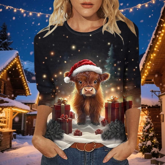 Jovrlynd Womens Christmas Shirts 2026 Ugly Funny Lightweight Christmas Sweaters Casual Holiday Party Graphic T Shirts, S-5XL