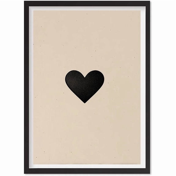 Minimalist Heart Beige And Black, Modern Room Decor, Beige Printable Art, Matte Canvas Stretched, Posters for Room Bedroom Living Room Bathroom Wall Decor, Posters & Art Prints, Gift.