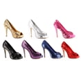thumbnail image 1 of E-415-Flamingo, 4" Heel Open Toe Womens Glitter Pumps. Blue / 12, 1 of 2