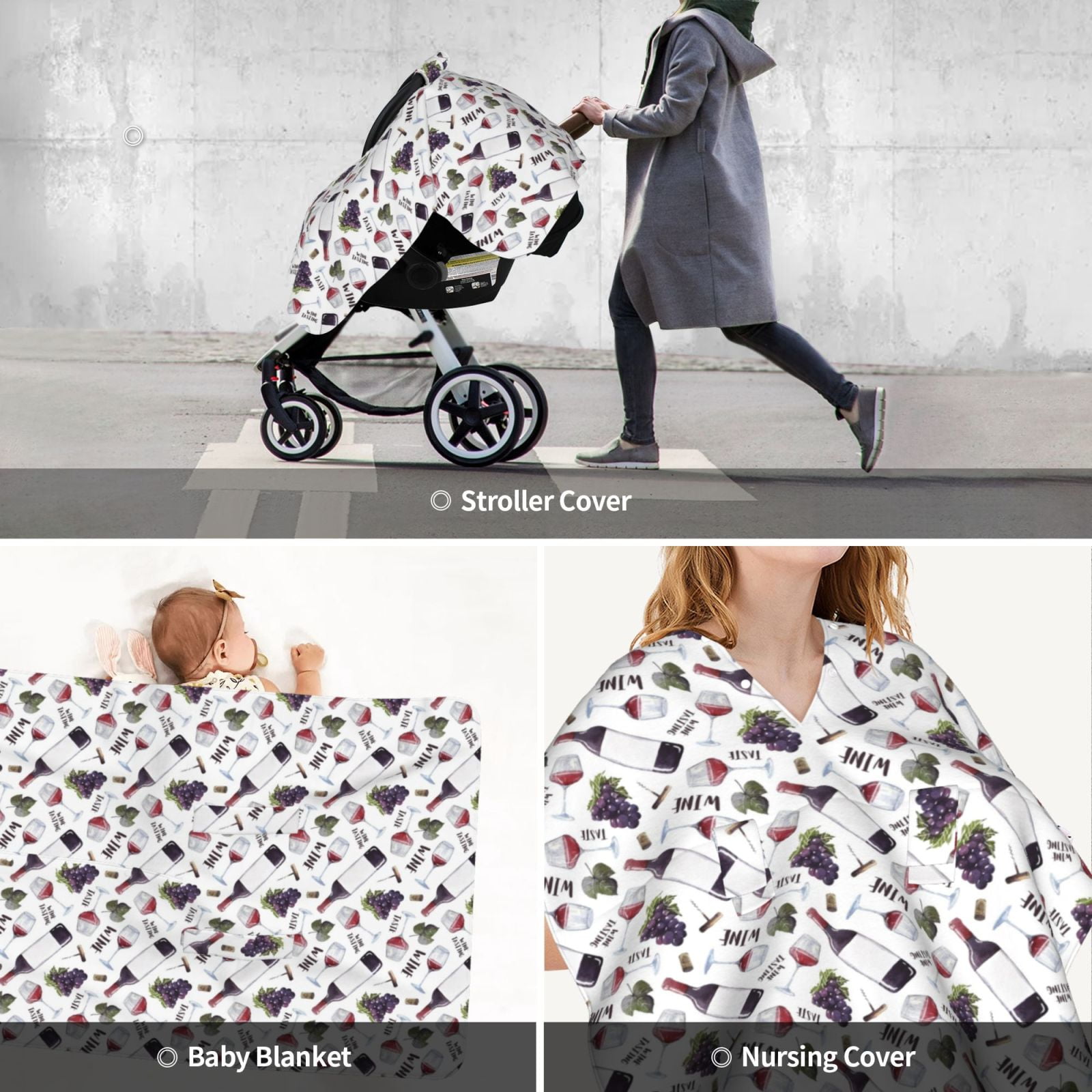 Car Seat Cover Baby - Wine Glasses2 Breathable Infant Car Seat Cover for Baby Carseat, Lightweight Comfort Baby Essentials Must Haves Newborn Stuff for Girl Boy