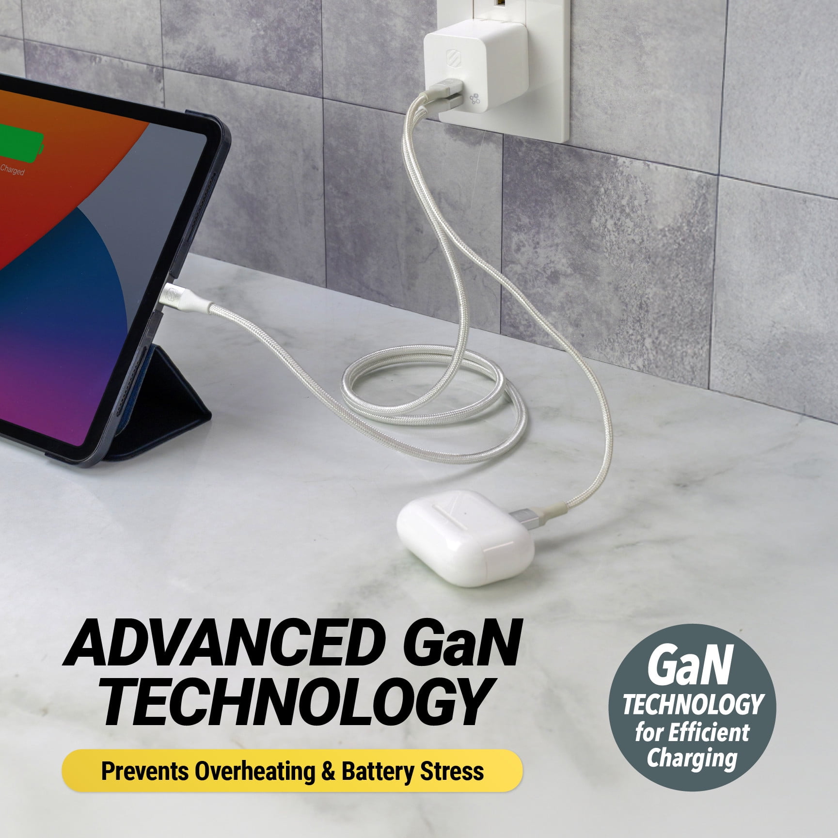 Scosche PowerFlux™ 50W Dual USB-C GaN Adaptive Power Sharing Fast Charging Wall Charger HPDCC50WT-SP