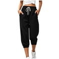 thumbnail image 2 of VBVC Women's Drawstring Waffle Capri Joggers, Summer Stretchy Cropped Pants For Women , Ladies' Running Gym Trousers with Pockets,Black,S-2XL, 2 of 8