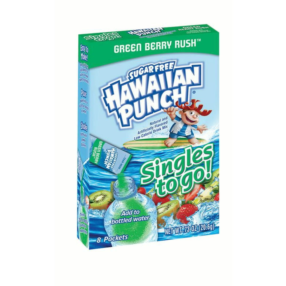 Hawaiian Punch Sugar-Free Green Berry Rush,To Go Drink Mix Singles, 0.