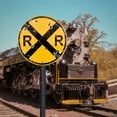 thumbnail image 5 of Round Metal Bullet Holes RR XING Railroad Crossing Train Sign Rustic Railfan Home Bar Wall Art Decor, 5 of 5