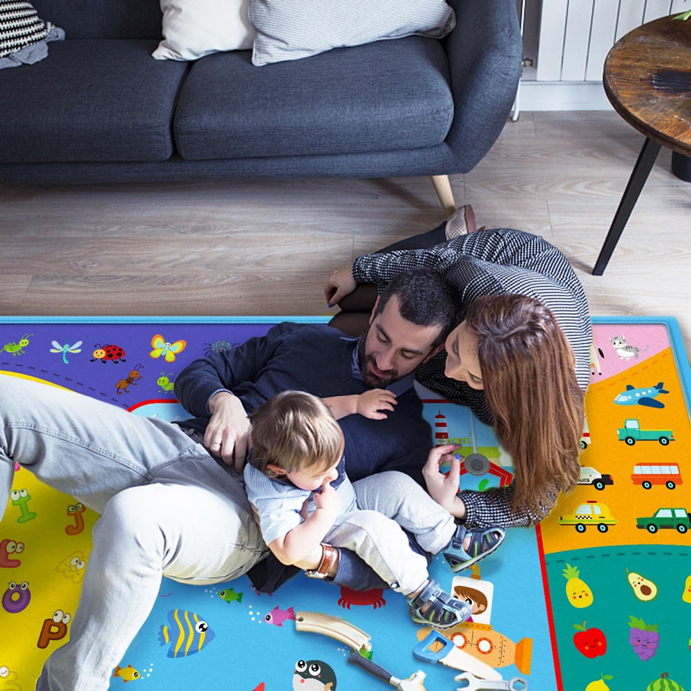 Baby Crawling Mat,Baby Play Mat for Floor,Large Educational Tummy Time Cotton Playmat, Foldable Non-Slip Super Soft Baby Mat for Playing Area Rug Gym Activity for Infants Toddlers Boys Girls