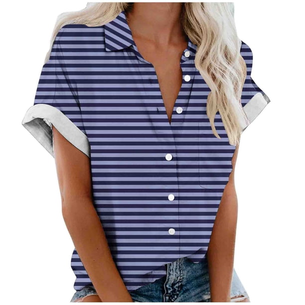Mujeres Pantalones Cortos Impresos Manga Corta con Cuello en V Blusa Superior, Casual Y Elegante Corto para las Mujeres Verano Casual