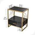 thumbnail image 5 of Dextrus End Table with Drawer and Storage Shelf, Modern Nightstand Table Sofa Side Table with Sintered Stone Tabletop and Metal Leaf Shaped Frame for Living Room, Bedroom, Black and Gold, 5 of 7