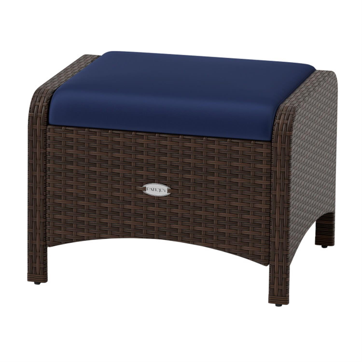 Demi Bonn 2 Pieces Outdoor Patio PE Wicker Ottomans with Removable Cushions for Yard, Pool or Backyard, Blue