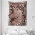 thumbnail image 1 of Animal Print Tapestry, Illustration of the Growling Grizzly Bear Head with Sharp Teeth Print, Wall Hanging for Bedroom Living Room Dorm Decor, 60W X 80L Inches, Brown and White, by Ambesonne, 1 of 2