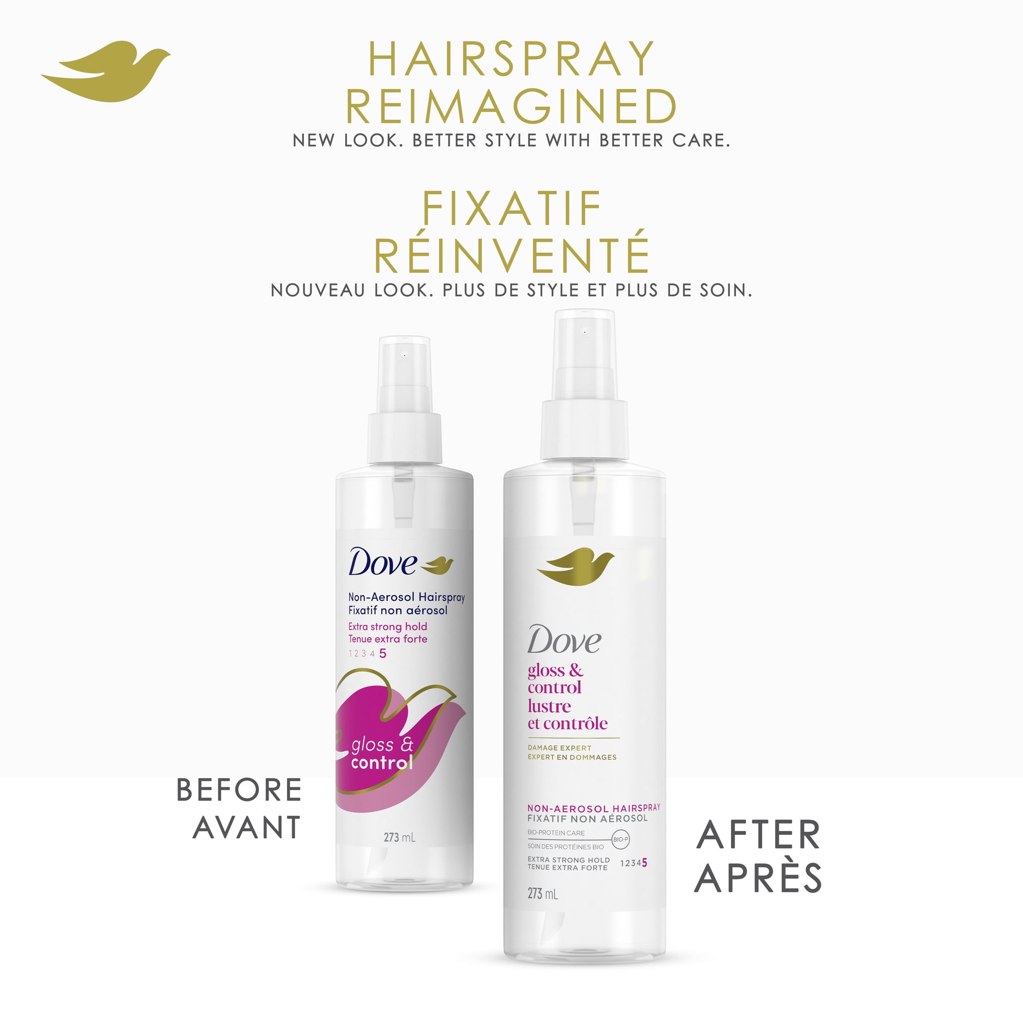 Dove Fixatif Non Aérosol pour une tenue extra forte Lustre et Contrôle et une protection contre les conditions humides 273mL Brio