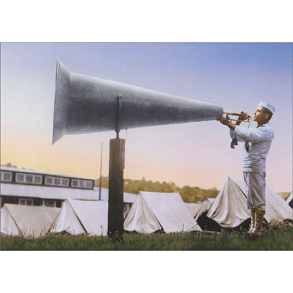 Avanti Press Soldier Playing Bugle Through Megaphone Vintage Photo Congratulations Card