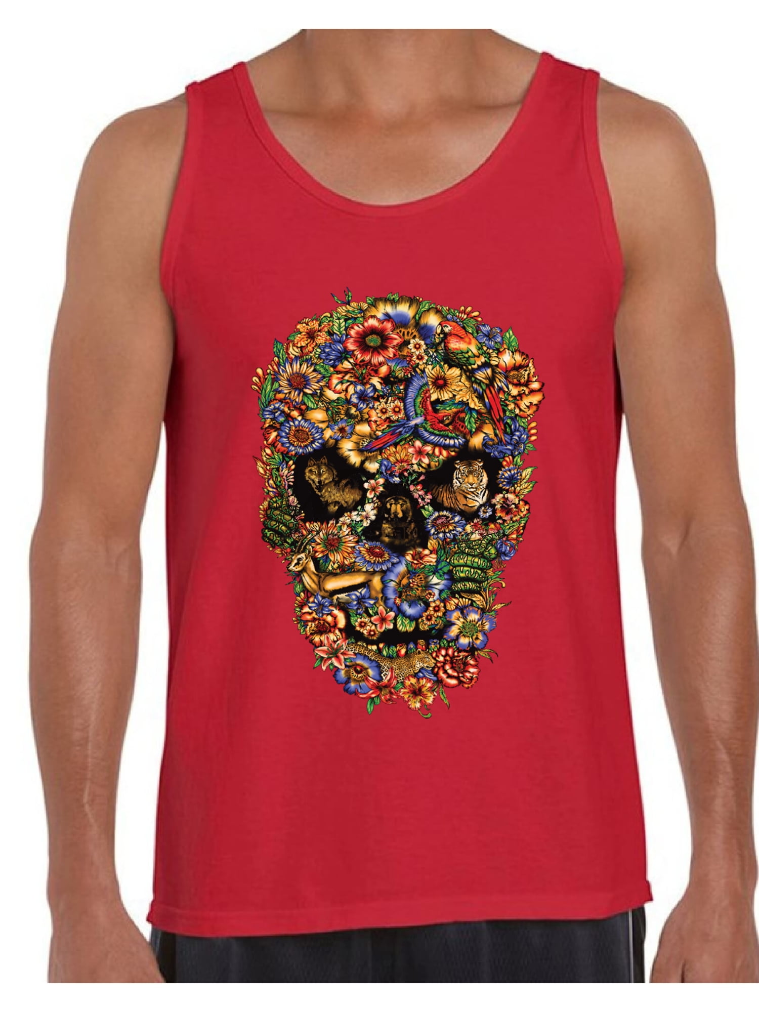 Awkward Styles Fauna Skull Tank Top for Men Floral Skull Tank Sugar