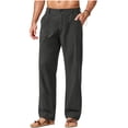thumbnail image 5 of Hvogkswy Linen Pants Men Button Zipper Closure Loose Fitted Straight Ankle Pants with Pockets Lightweight Comfy Outdoor Hiking Pants, 5 of 8