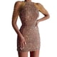 thumbnail image 1 of Gibobby Vestido sexy para fiesta Vestido de lentejuelas ajustado con flecos de cristal sexy con cuello halter a la moda de color sólido para mujer(Rosa,CH), 1 of 5