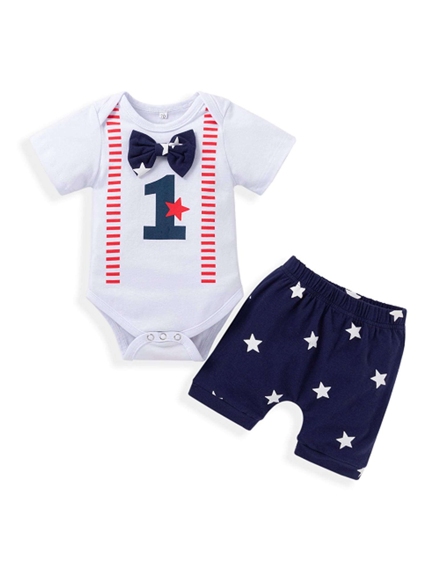 YOUNGER STAR Newborn Infanty Baby 2pcs Summer Outfits Cotton Romper US Flag Shorts My First 4th of July Independence Day