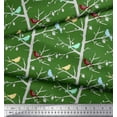 thumbnail image 2 of Soimoi Green Poly Georgette Fabric Artistic Bird & Tree Printed Fabric 1 Yard 52 Inch Wide, 2 of 3
