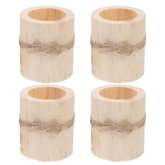 COMPUKAS Tealight Candle Holders Beige Wood 4Pcs 2.8x2.4x2.4in