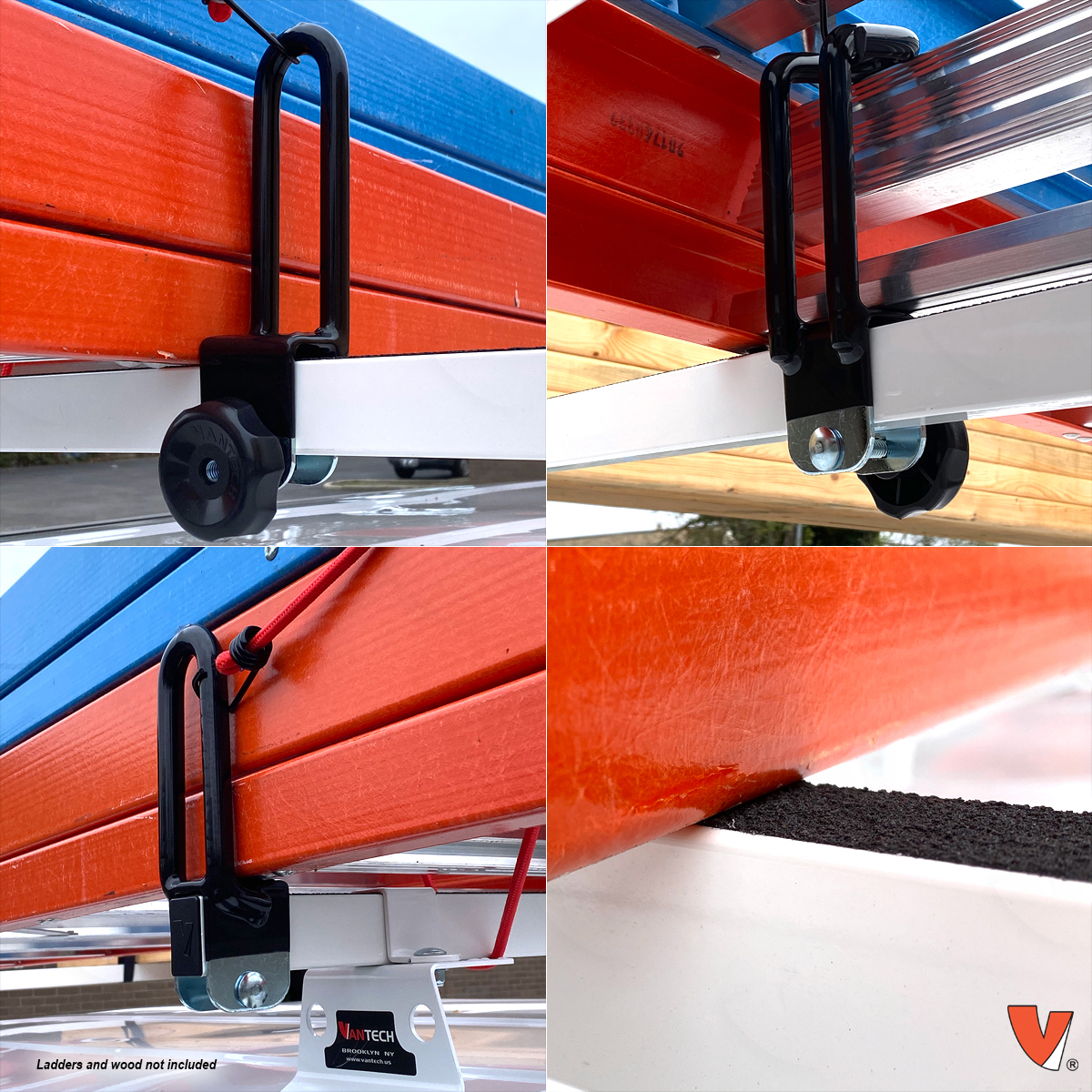 Vantech Heavy Duty 2 Bar Ladder Roof Rack Fits: Nissan NV200 2013-on (White)