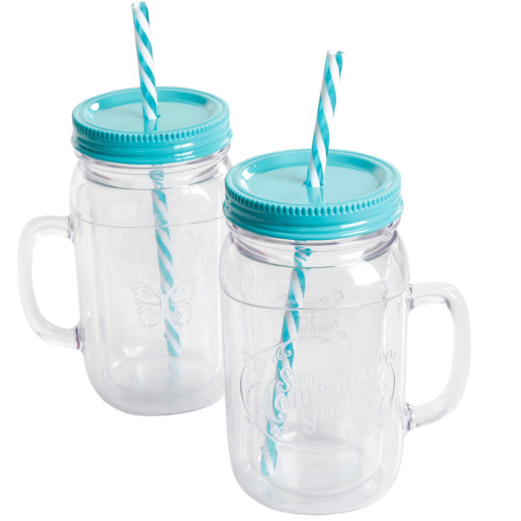 The Pioneer Woman Sapphire 16 oz. Drinking Mason Jars with Lids and Straws  (Aqua straws)