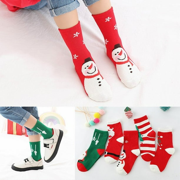 5Pairs Christmas 100% Cotton Baby Boys Girls Winter Socks New Year Striped Keep Warm Floor Anti-skid Children's Socks 2-12 Years43 to 5 years He Qiyong unisex