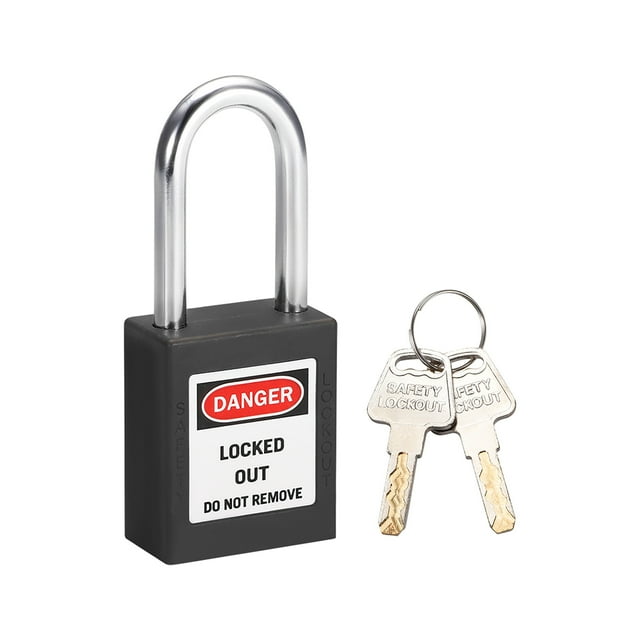 Uxcell Candado de Bloqueo Tagout con Llave, Candados de Acero Nylon Negro 1pcs