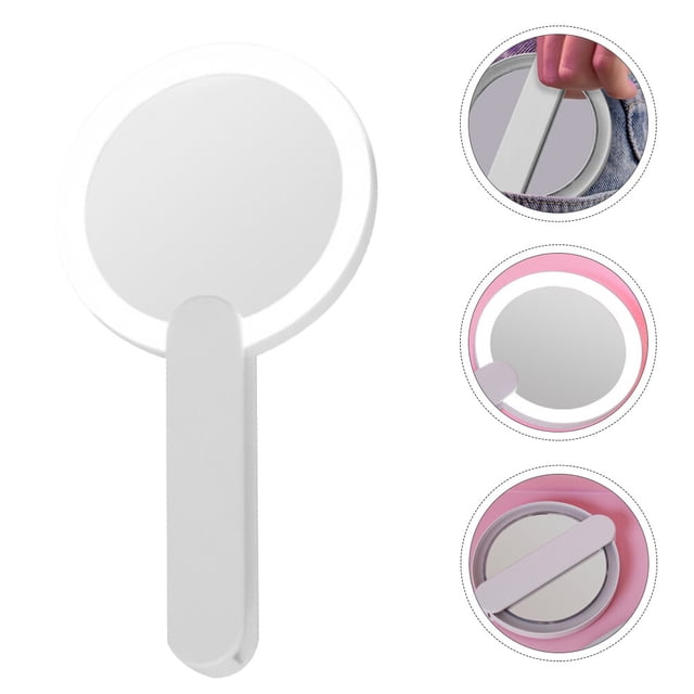 KONTONTY 1ensemble Miroir Portatif Éclairage LED Rond Style Simple pour Voyage et Usage Intérieur