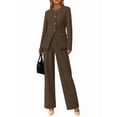 thumbnail image 3 of Women Suits 2 Piece Set Business Casual Dressy Blazer Jacket and Wide Leg Pantsuits Formal Outfits Brown S, 3 of 10