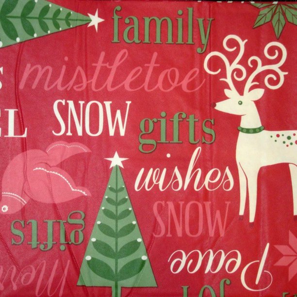 Christmas Vinyl With Flannel Back Tablecloth Reindeer Noel Peace 52x70
