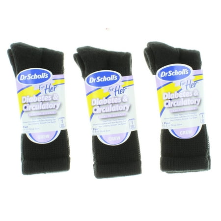 3 Pairs Dr. Scholl's Ladies Women Diabetic Circulatory Socks Black Crew Sz 4-10