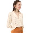 thumbnail image 2 of INSPIRE CHIC Women's Heart Polka Dots Button Up V Neck Long Sleeve Shirts, 2 of 6