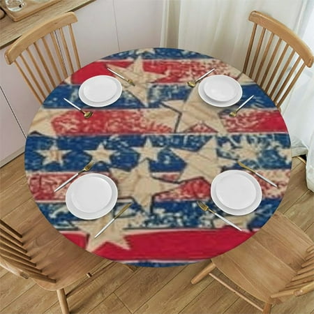 

Tllo0ord Round Fitted Table Covers with Elastic Edge Outdoor Tablecloths Waterproof Vintage Stripes Flag Patio Table Covers for Parties Decor Fits Tables 31-35