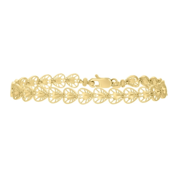 10k Yellow Gold Womens Heart Link 8" Bracelet for Women