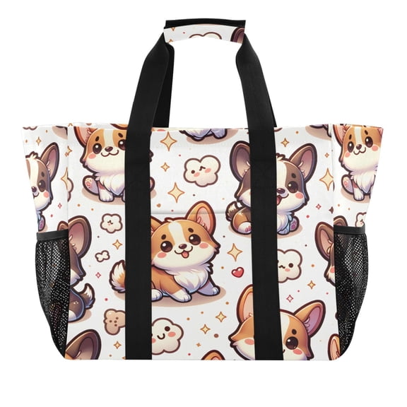 Cute Dogs with Cloud Reusable Grocery Bags with Handle Side Pocket Waterproof Shopping Portable Tote
