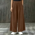 thumbnail image 5 of Tqcoqu Women's Corduroy Wide Leg Pants, Elastic High Waist Loose Casual Long Trousers with Side Pockets, 5 of 9