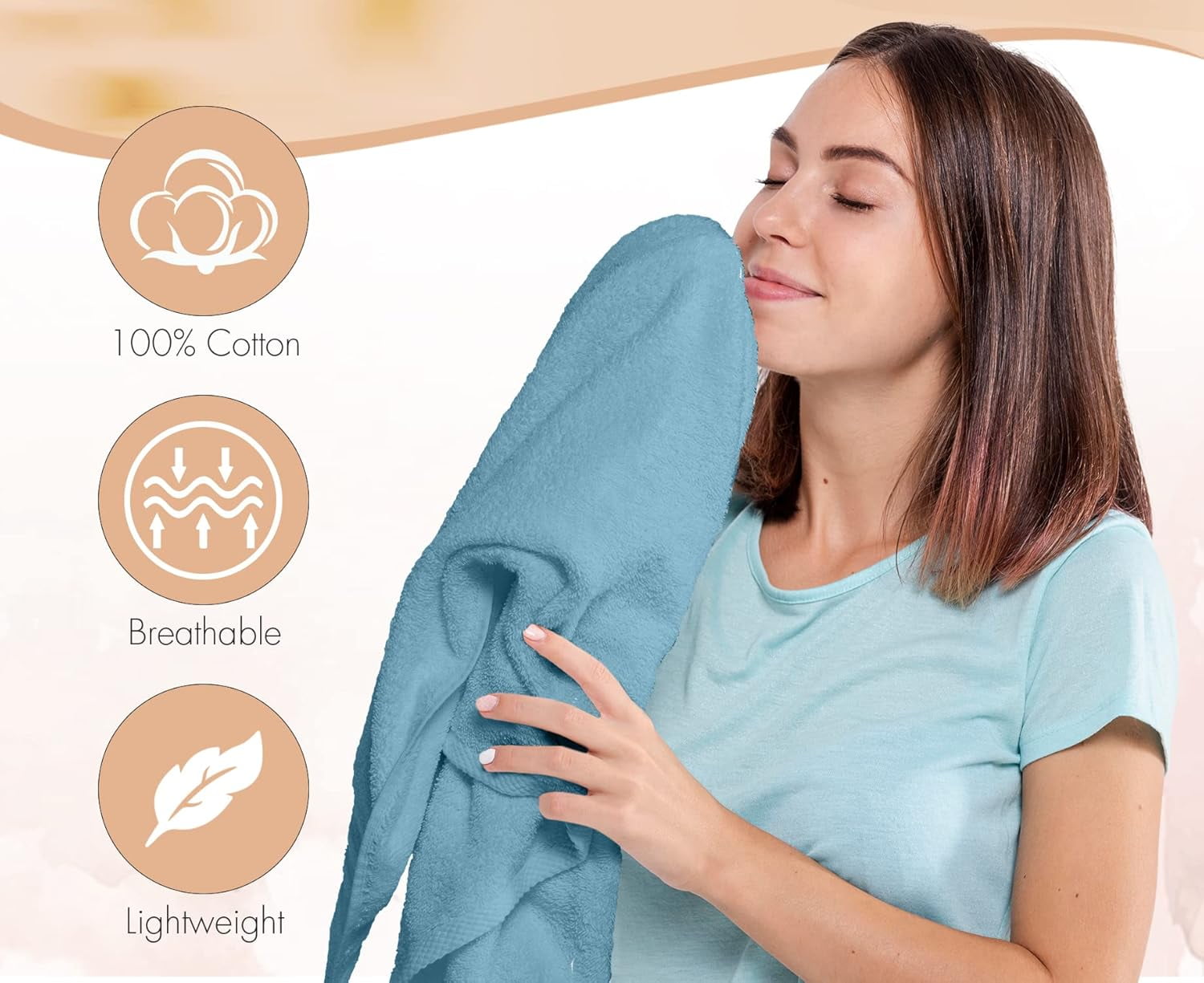 6-pack bath towel set of 2, 100% cotton, larger and lighter, dries faster, super soft and absorbent, perfect for the bathroom (multi-color