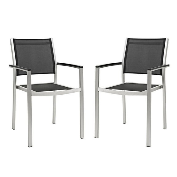 Modway Shore Dining Chair Outdoor Patio Aluminum Set of 2 in Silver Black