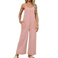 thumbnail image 5 of BRGZLK Jumpsuits for Women Fashion Solid Color Loose Adjustable Sleeveless Waffle Overalls Wide Leg Long With Pockets Pink M, 5 of 7